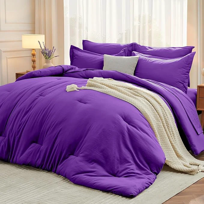 Elegant MUXHOMO 7 Pieces Full Comforter Set Soft Bed in a Bag Full Size All Season Bedding Set with Comforter Flat Sheet Fitted Sheet Pillowcases amp Shams Purple Versatile