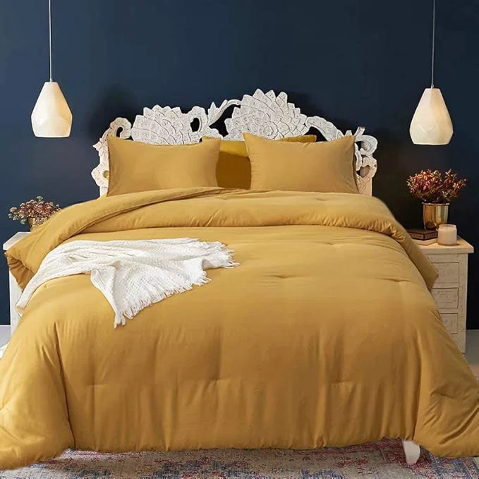 Durable Cottonight Mustard Yellow California King Comforter Sets Dark Yellow Bedding Comforter Set Ginger Blanket Quilts Cozy Breathable Blanket Quilts Bedding Set Cal King Bed Organic