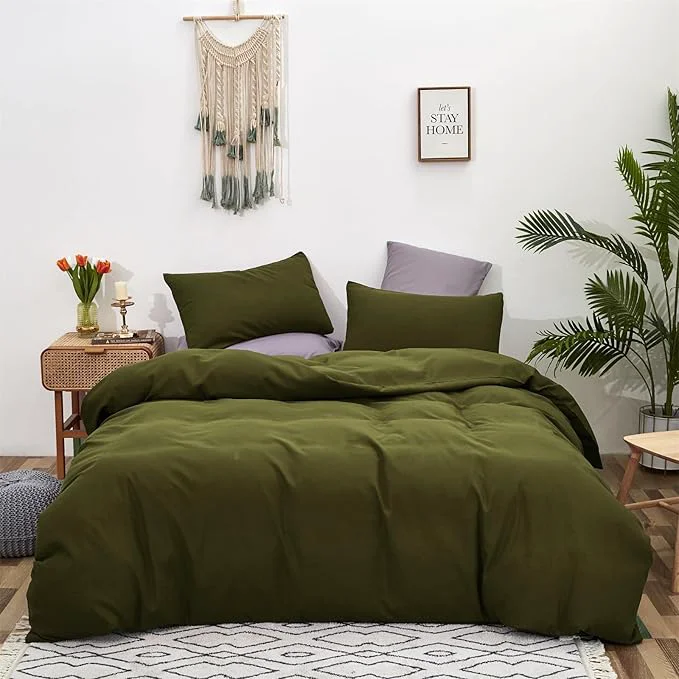 Long-Lasting Cottonight Olive Green Bedding Set - Queen Size Army Green Comforter Blanket amp Quilts - Modern Soft Breathable - 3 Piece Set for Women amp Men Eco-Friendly