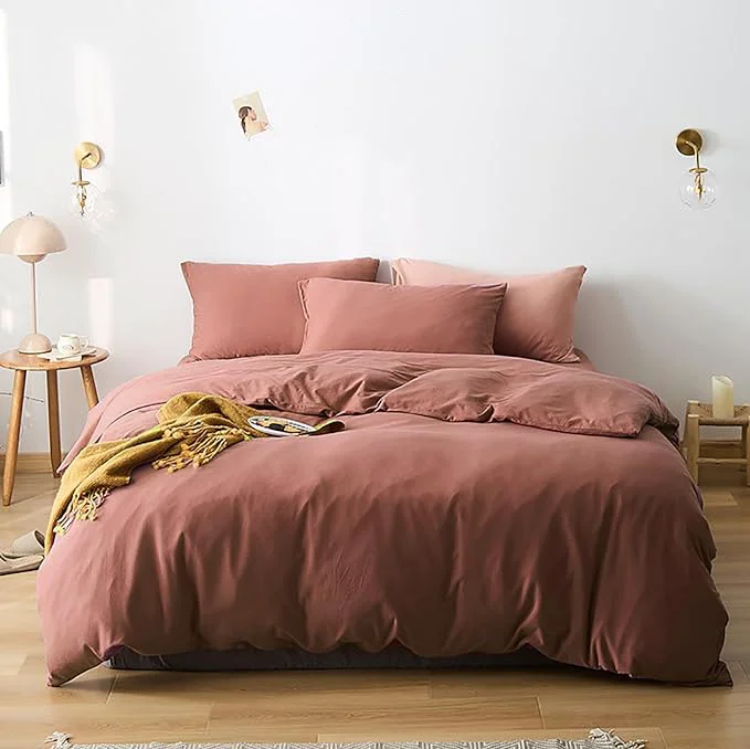 Minimalist Cottonight Brick Red Comforter Set - California King Marroon Bedding - Solid Modern Cotton Blackish Red Blanket Quilts - Soft Simple 3 Piece Cal King Comforter Set for Women amp Men High-End