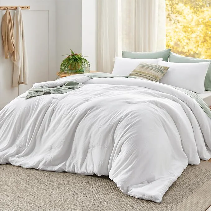 Classic Bedsure Super King Plus Comforter Set White Soft Prewashed Bedding for All Seasons 3 Pieces GentleSoft™ Bed Set 1 Lightweight Comforter 128 quot x120 quot and 2 Pillowcases 20 quot x36 quot Smooth