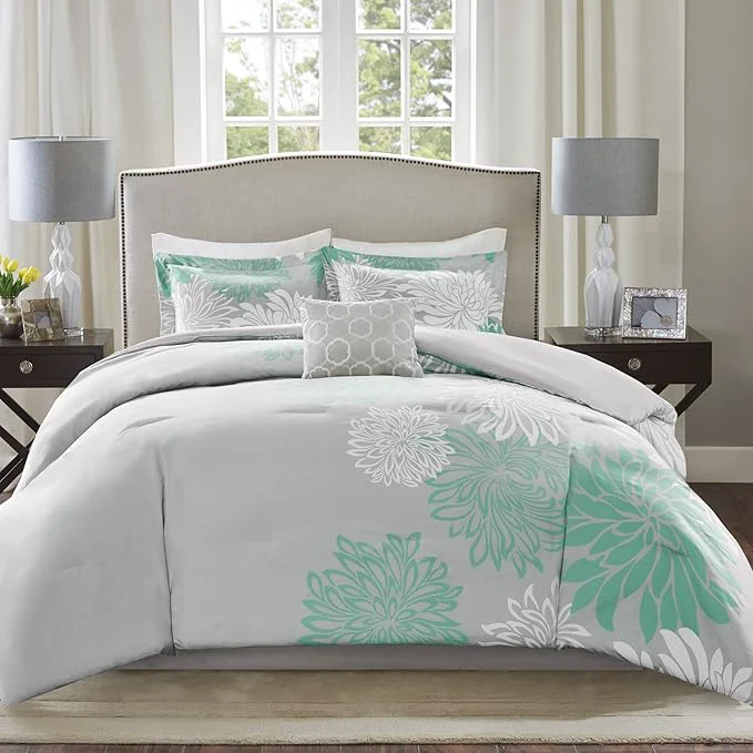 Luxury Comfort Spaces Enya Comforter Set-Modern Floral Design All Season Down Bedding Matching Shams Bedskirt Decorative Pillows Queen 90 quot x90 quot Aqua Prestigious