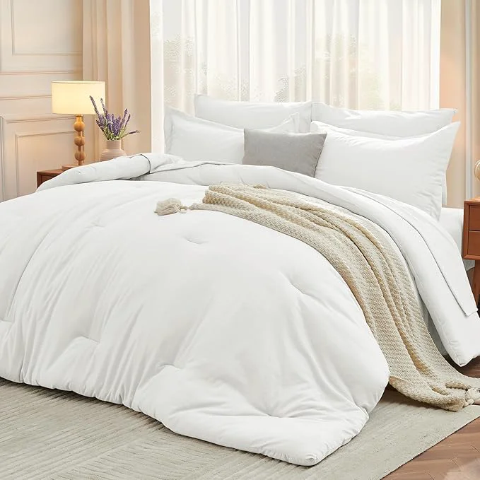 Versatile MUXHOMO 5 Pieces Twin Comforter Set Soft Bed in a Bag Twin Size All Season Bedding Set with Comforter Flat Sheet Fitted Sheet Pillowcases amp Shams White Solid