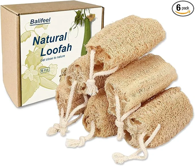 Premium Material Natural Loofah Sponge Organic Loofa Set 6 Pack Exfoliating Body Scrubber Refined