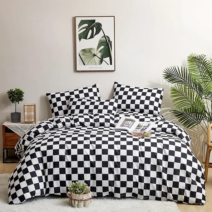 Soft Houseri Plaid Comforter Set - Full Size Teen Boys Black and White Buffalo Checkered Bedding Comforters and Blanket Quilts Luxury