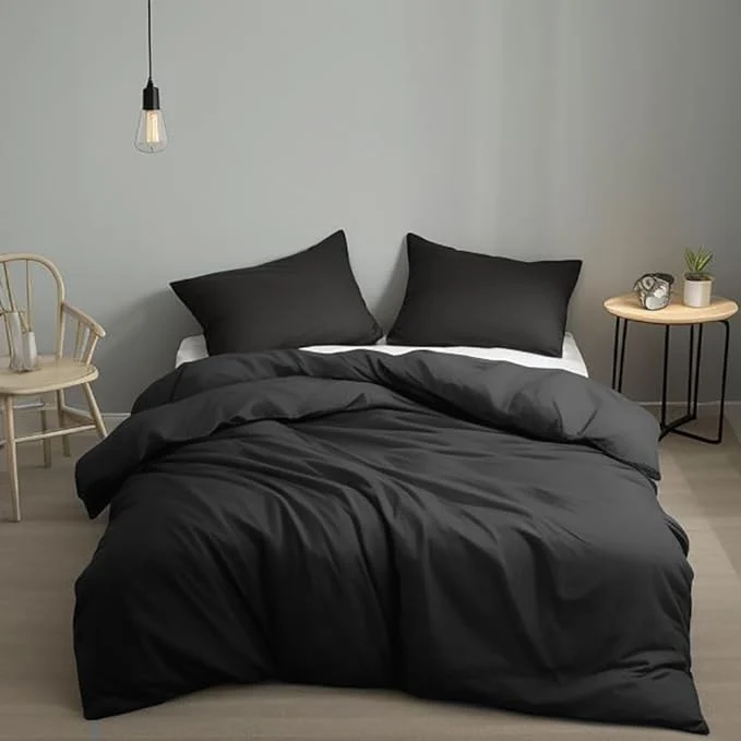 Relaxed Houseri Black Comforter Set California King 3 Pieces All Black Bedding Cal King Men Women Simple Style Solid Color Bed Sets Plain Colored Blanket Quilts Cali King Lightweight Soft Healthy