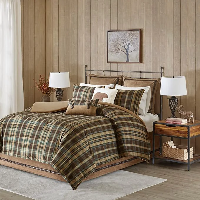 Enhanced Woolrich Rustic Lodge Cabin Comforter Set - All Season Down Warm Bedding Layer and Matching Shams Oversized Twin Hadley Plaid Multi Crafted
