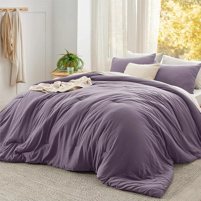 Functional Bedsure Super King Comforter Set Grayish Purple Soft Prewashed Bedding for All Seasons 3 Pieces GentleSoft™ Bed Set 1 Lightweight Comforter 120 quot x120 quot and 2 Pillowcases 20 quot x36 quot