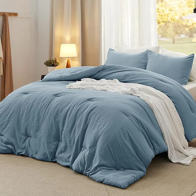 Modern Bedsure California King Comforter Set Dusty Blue Soft Prewashed Bedding for All Seasons 3 Pieces GentleSoft™ Bed Set 1 Lightweight Comforter 104 quot x96 quot and 2 Pillowcases 20 quot x36 quot Fine