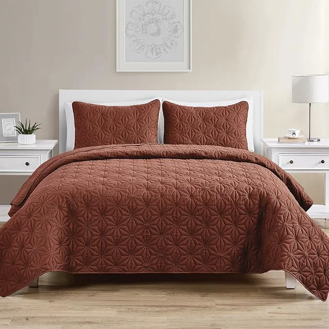 Proven VCNY Home Orange Quilt Set for Queen Bed 3-Piece Bedspread Coverlet and Shams Soft Bedding Comforter for All Seasons Kaleidoscope Full Queen Convenient