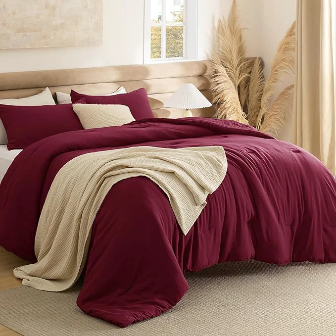 Trendy Bedsure King Comforter Set Dark Red Soft Prewashed Bedding for All Seasons 3 Pieces GentleSoft™ Bed Set 1 Lightweight Comforter 104 quot x90 quot and 2 Pillowcases 20 quot x36 quot Traditional