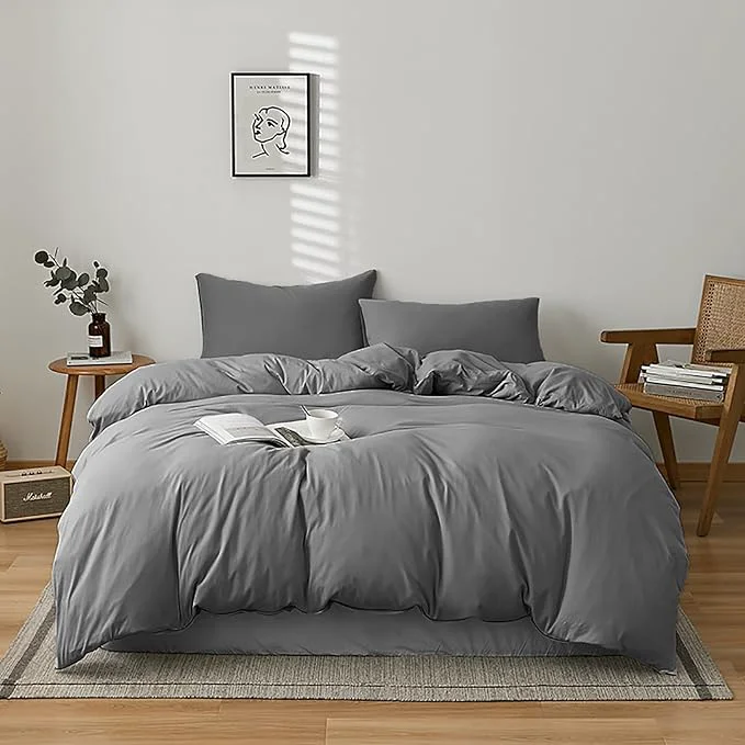 Soft Cottonight Grey Comforter Sets Queen Dark Grey Comforter Queen Size Men Women Charcoal Grey Quilts Blanket Modern Solid Smoke Gray Bedding Comforter Set for Men Boys Adults Lightweight
