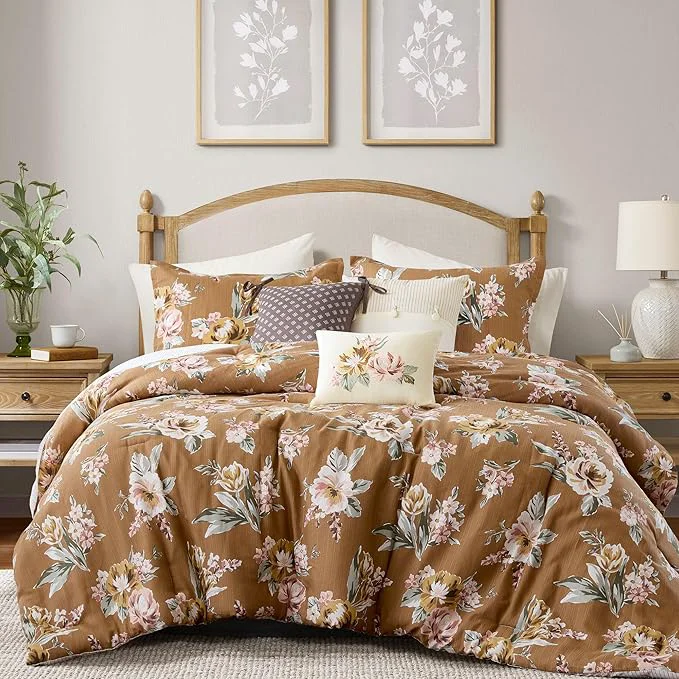 Smart Madison Park Vintage Floral Reversible Comforters King Size Bed All Season Down Bedding Comforter Bedskirt Pillows Shams Salara King Terracotta 7 Piece Reversible Fine