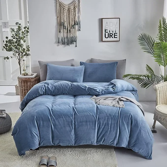 Responsible Cottonight Blue Velvet Comforter Set King Lake Blue Flannel Bedding Set Winter Warm Heavyweight Blanket Quilts Modern Winter Warm 3 Piece Comforter Set for King Bed Luxury