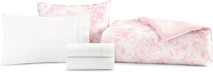 Certified Laura Ashley - Twin Twin XL Bedding Bundle Reversible Comforter with Matching Pillowcases amp Cotton Percale Sheet Set Floral Bedding with a Crisp amp Cool Feel Pink Convenient