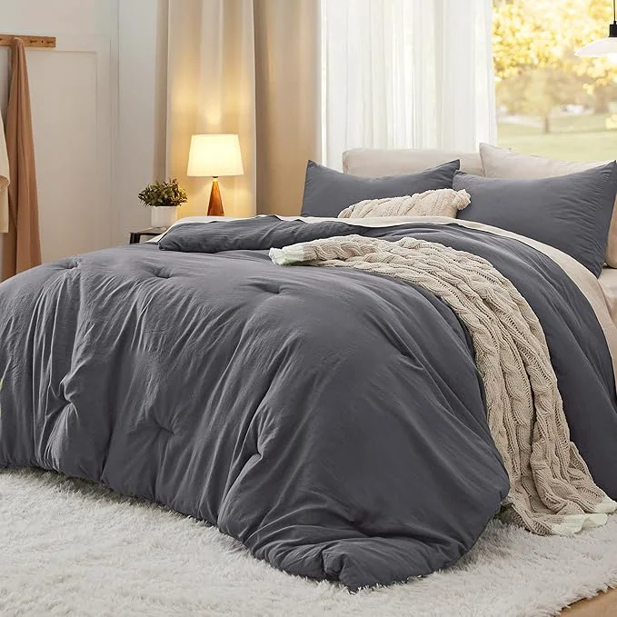 Quality Bedsure Oversized Queen Comforter Set Dark Grey Soft Prewashed Bedding for All Seasons 3 Pieces GentleSoft™ Bed Set 1 Lightweight Comforter 98 quot x98 quot and 2 Pillowcases 20 quot x26 quot Reliable