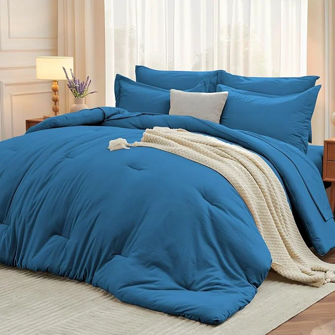 Practical MUXHOMO 7 Pieces California King Comforter Set Soft Bed in a Bag Cal King Size All Season Bedding Set with Comforter Flat Sheet Fitted Sheet Pillowcases amp Shams Bluish Green Flexible