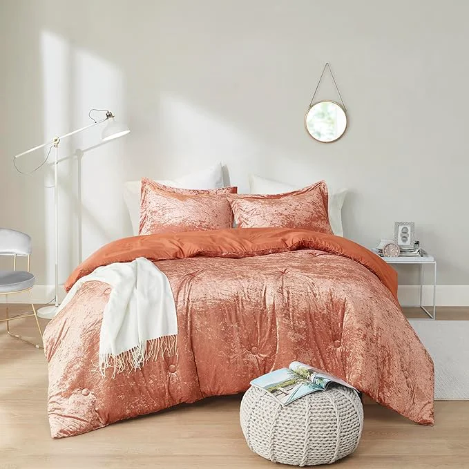 Easy-to-Use Comfort Spaces Luxe Twin Comforter Set Velvet Comforters for Twin Size Bed Microfiber Reverse Juliette All Season Velvet Bedding Twin Size Fluffy Bed Set Sham Twin Twin XL Burnt Orange 2 Piece High-Grade