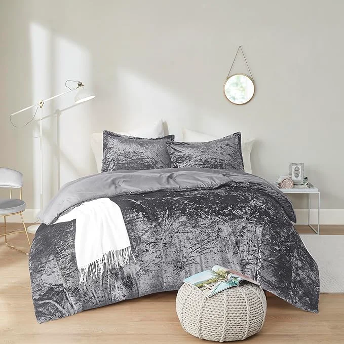 Premium Material Comfort Spaces Juliette Luxe Comforter Set Velvet Lush with Soft Brushed Microfiber Reverse All Season Cozy Velvet Bedding Sets Fluffy Comforter Bed Set Matching Sham Grey Twin Twin XL 2 Piece Prestigious
