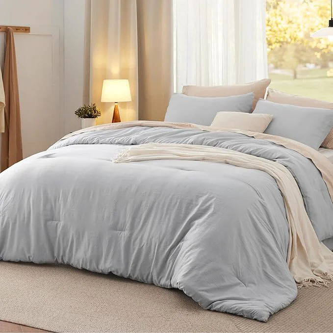Efficient Bedsure King Comforter Set Light Grey Soft Prewashed Bedding for All Seasons 3 Pieces GentleSoft™ Bed Set 1 Lightweight Comforter 104 quot x90 quot and 2 Pillowcases 20 quot x36 quot Crafted