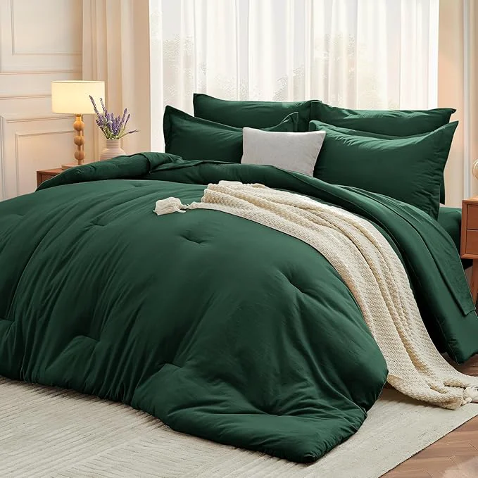 Certified MUXHOMO 7 Pieces Full Comforter Set Soft Bed in a Bag Full Size All Season Bedding Set with Comforter Flat Sheet Fitted Sheet Pillowcases amp Shams Dark Emerald Green Pure