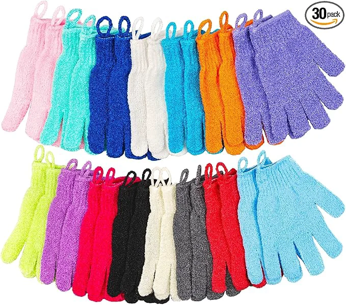 Fast 30 Pcs Exfoliating Gloves for Shower 15 Colors Body Exfoliator Glove Environmentally Friendly