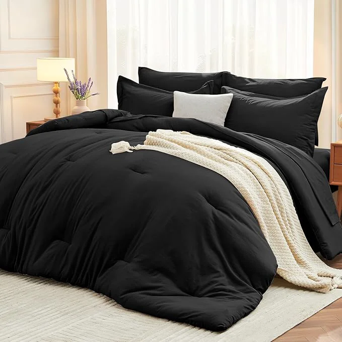 Original MUXHOMO 5 Pieces Twin XL Comforter Set Soft Bed in a Bag Twin XL Size All Season Bedding Set with Comforter Flat Sheet Fitted Sheet Pillowcases amp Shams Black Authentic