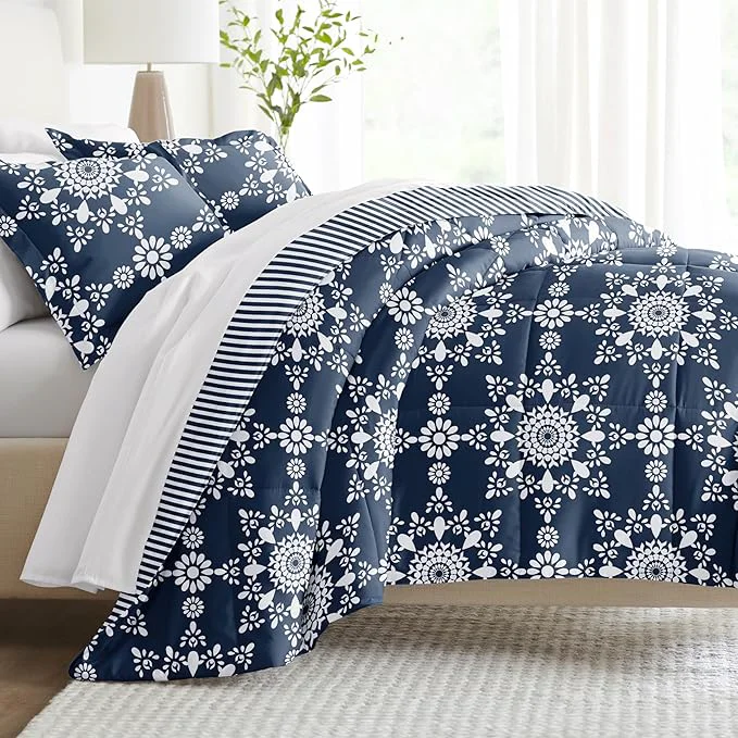 Elite Linen Market Reversible Queen Size Comforter Set 3 Piece - Soft and Lightweight Down Comforter Queen Set - This Includes Your Queen Comforter and 2 Pillow Shams High-Grade