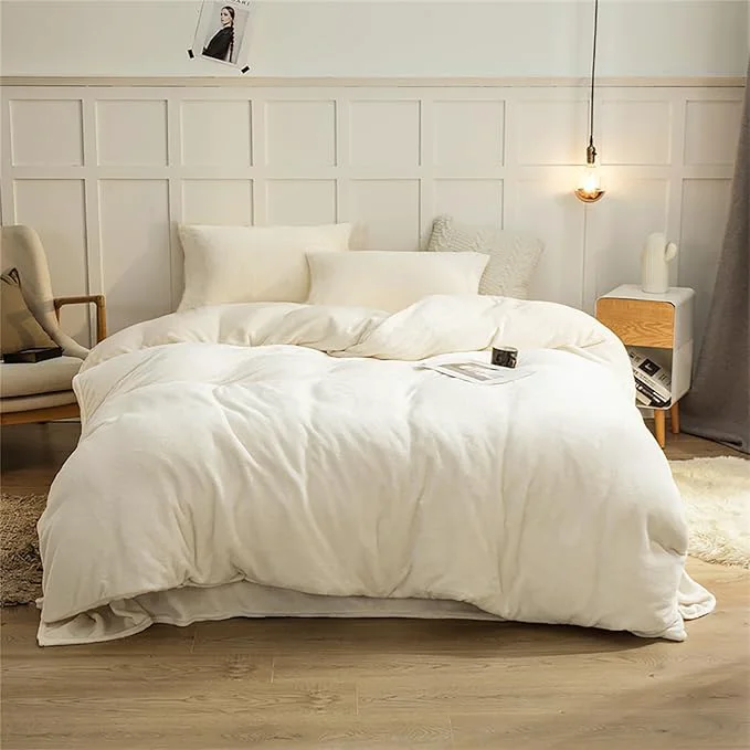 Flexible Cottonight White Velvet Comforter Set Queen Plush Fluffy Bedding Comforter Set Full Warm Cozy Super Soft Heavyweight Flannel Comforter Set with 2 Pillowcases Soft Comfy Elegant