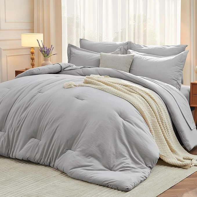 Verified MUXHOMO 5 Pieces Twin Comforter Set Soft Bed in a Bag Twin Size All Season Bedding Set with Comforter Flat Sheet Fitted Sheet Pillowcases amp Shams Light Grey Innovative