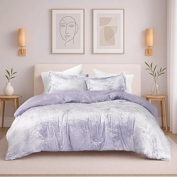 Modern Comfort Spaces Juliette Luxe Comforter Set Velvet Lush with Soft Brushed Microfiber Reverse All Season Cozy Velvet Bedding Sets Fluffy Comforter Bed Set Matching Sham Purple Twin Twin XL 2 Piece Minimalist