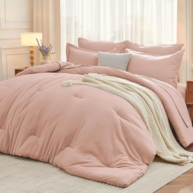 Practical MUXHOMO 7 Pieces California King Comforter Set Soft Bed in a Bag Cal King Size All Season Bedding Set with Comforter Flat Sheet Fitted Sheet Pillowcases amp Shams Rose Gold Exceptional