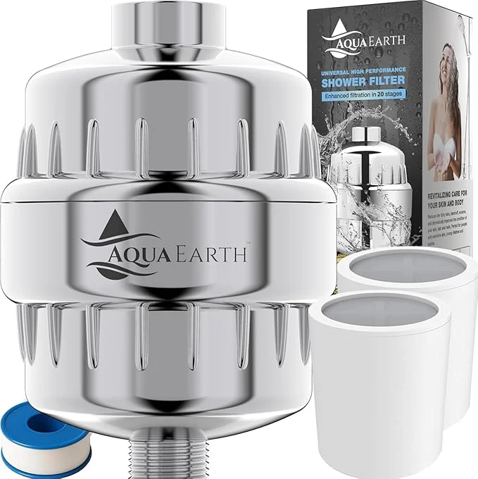 Fine Crafted Aqua Earth Shower Filter for Hard Water Remove Chlorine Fluoride Heavy Metals Fashionable