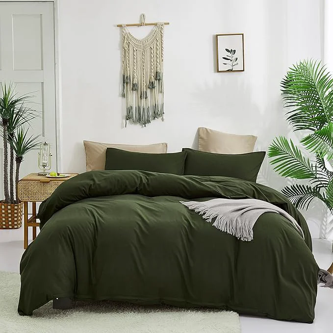 Next-Generation Cottonight Army Green 3 Pcs Comforter Set Twin Bed Bedding Set with Microfiber Fill Olive Green Quilt Fashion Solid Color Unisex Minimalist Summer Fall Winter All Seasons Machine Wash Crafted