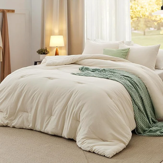 Advanced Bedsure King Comforter Set Cream Soft Prewashed Bedding for All Seasons 3 Pieces GentleSoft™ Bed Set 1 Lightweight Comforter 104 quot x90 quot and 2 Pillowcases 20 quot x36 quot Solid