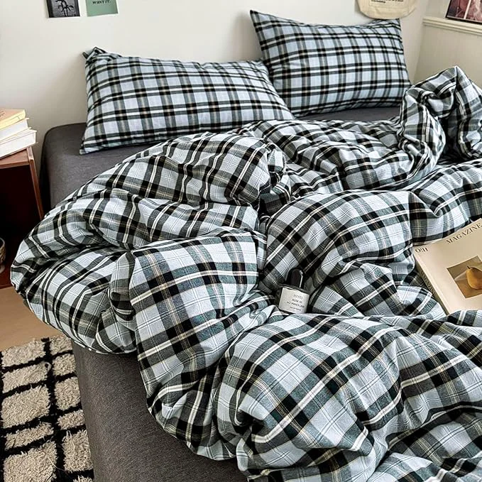 Functional HighBuy Grey Gingham Grid Comforter Set Twin XL Size Modern Chic Plaid Comforter Set 3 Pieces Fluffy Soft Boho Checkered Pattern Printed Comforter with 2 Pillowcases for Boy Men Dependable