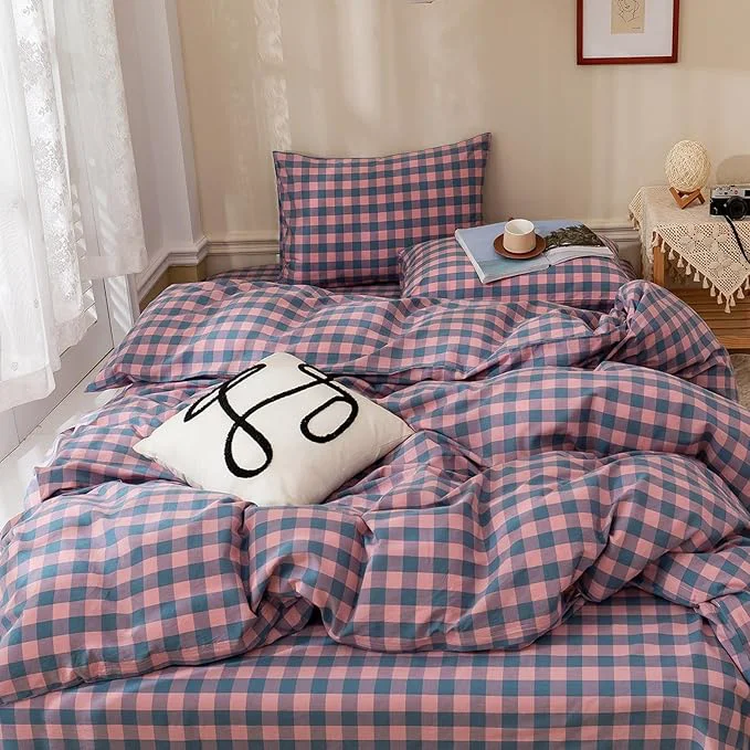 Contemporary HighBuy Queen Comforter Set Purple Plaid Gingham Comforter Vintage Style Checkered Pattern Comforter Set for Women Men 3 Piece Grid Plaid Bedding Comforter Fluffy Soft Lightweight Proven