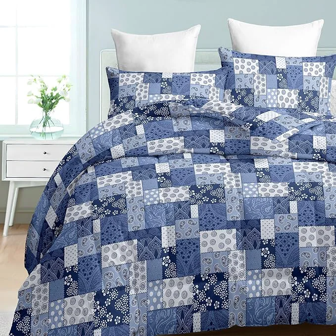 Detailed HighBuy Geometric Medallion Comforter Set Queen Size 3 Piece Dark Blue Patchwork Comforter with 2 Pillow Shams Hotel Quality Modern Fluffy Comforters Soft Boho Bedding Set for Queen Bed World-Class