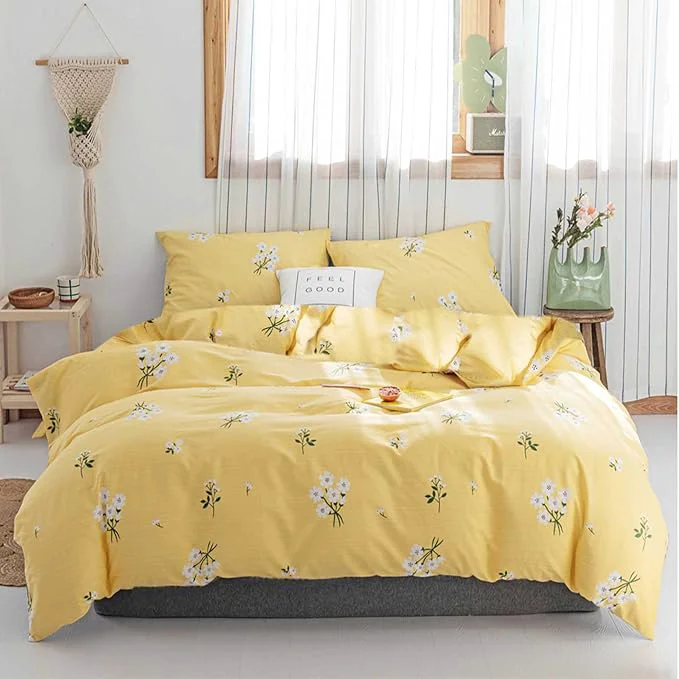 First-Class HighBuy Girls Floral Comforter Set Twin XL Yellow 3 Piece Garden Flowers Bedding Sets Vintage Aesthetic Coquette College Dorm Comforter with 2 Pillowcases Boho Chic Fluffy Comforter Set Superior
