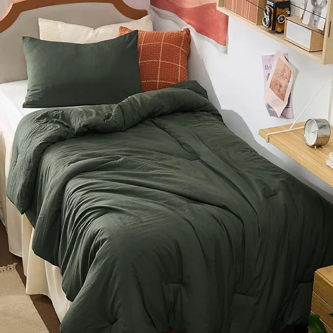 Minimalist Bedsure Twin Twin XL Comforter Set Dark Green Soft Prewashed Bedding for All Seasons 2 Pieces GentleSoft™ Bed Set 1 Lightweight Comforter 68 quot x88 quot and 1 Pillowcase 20 quot x26 quot Excellent