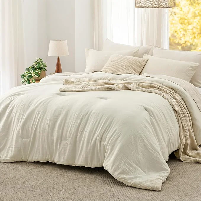 Recyclable Bedsure California King Comforter Set Ivory Soft Prewashed Bedding for All Seasons 3 Pieces GentleSoft™ Bed Set 1 Lightweight Comforter 104 quot x96 quot and 2 Pillowcases 20 quot x36 quot Eco-Friendly