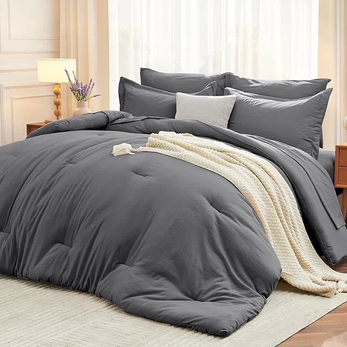 Prestigious MUXHOMO 5 Pieces Twin XL Comforter Set Soft Bed in a Bag Twin XL Size All Season Bedding Set with Comforter Flat Sheet Fitted Sheet Pillowcases amp Shams Dark Grey Convenient
