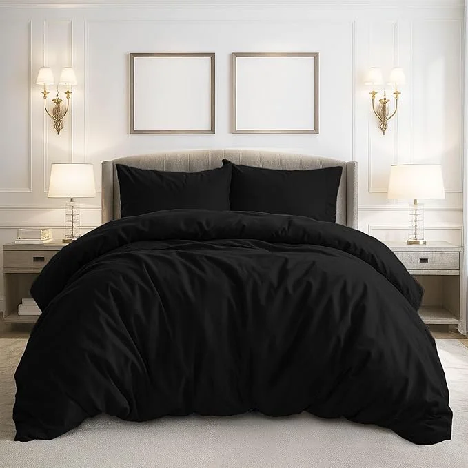 Effective Pure Bedding Duvet Cover Full Size - 3 Pieces Extra Soft Bedding Set Includes 1 Duvet Cover 80x90 Inches with Zipper Closure amp 2 Pillow Shams Comforter Not Included Black Versatile
