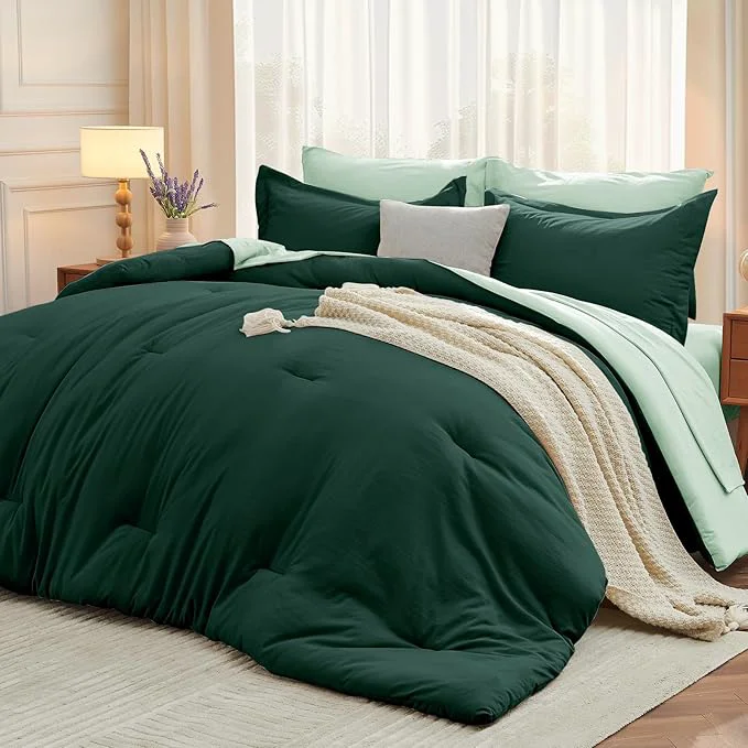 Certified MUXHOMO 7 Pieces Full Comforter Set Soft Bed in a Bag Full Size All Season Bedding Set with Comforter Flat Sheet Fitted Sheet Pillowcases amp Shams Forest Green amp Sage Green Selected