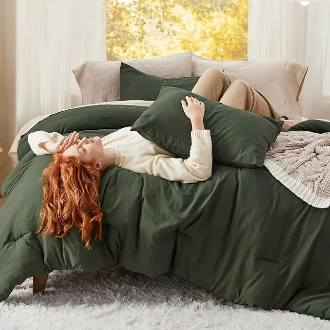 Fine Crafted Bedsure Oversized Queen Comforter Set Dark Green Soft Prewashed Bedding for All Seasons 3 Pieces GentleSoft™ Bed Set 1 Lightweight Comforter 98 quot x98 quot and 2 Pillowcases 20 quot x26 quot Trusted