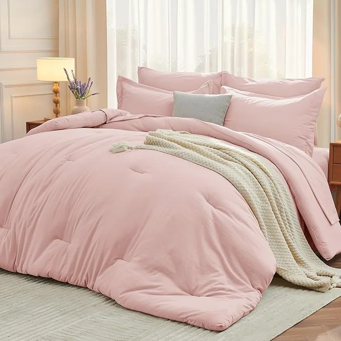 Original Design MUXHOMO 7 Pieces Full Comforter Set Soft Bed in a Bag Full Size All Season Bedding Set with Comforter Flat Sheet Fitted Sheet Pillowcases amp Shams Pink Stylish