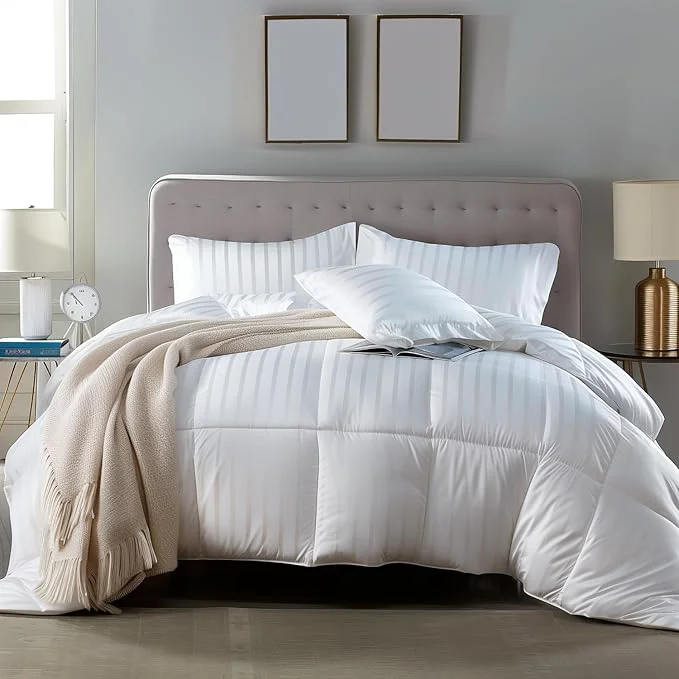 User-Friendly Blue Ridge Home Fashions 500 Thread Count Cotton Damask Duraloft Striped Down Lightweight Duvet Bed Comforter Full Queen White Carefully Designed