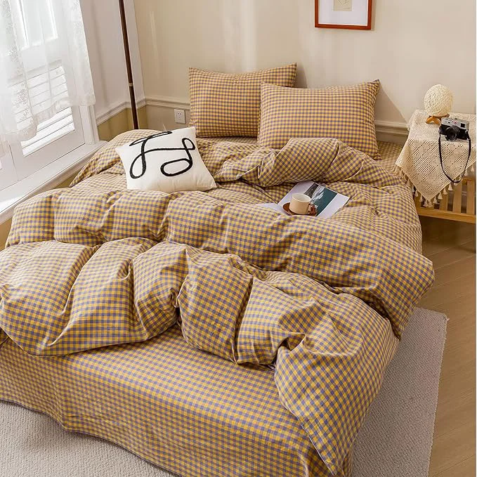 Easy-to-Use HighBuy Twin XL Plaid Comforter Set Purple Yellow Gingham Comforter for Boys Modern Cute Plaid Grid Pattern Printed Comforter Set Fluffy Soft Lightweight Bedding Comforter with 2 Pillowcases Efficient