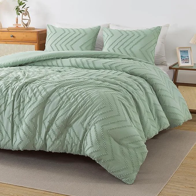 Exceptional Andency Sage Green King Comforter Set Boho Soft Fluffy Warm Lightweight Bedding Comforter Sets for King Bed 3 Pieces Light Green Chevron Tufted Aesthetic Microfiber Lightweight Comforter Set Proven