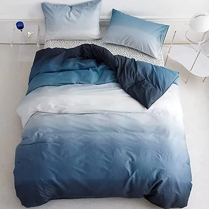 High-Performance Houseri Queen Comforter Sets White and Blue 3 Pieces Gradient Blue Bedding Sets Queen Teen Boys Men Women Modern Aesthetic Ombre Lake Blue Navy Ocean Sky Blue Bed Quilts Comfy Soft Comforters Queen Reliable